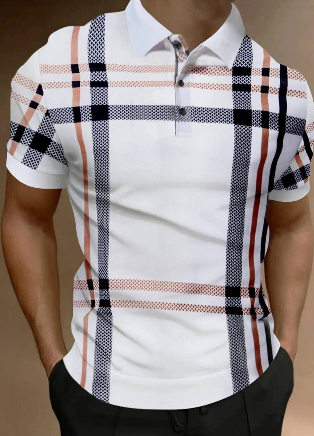 AUSK Men Checkered Polo Neck Cotton Blend White T-Shirt