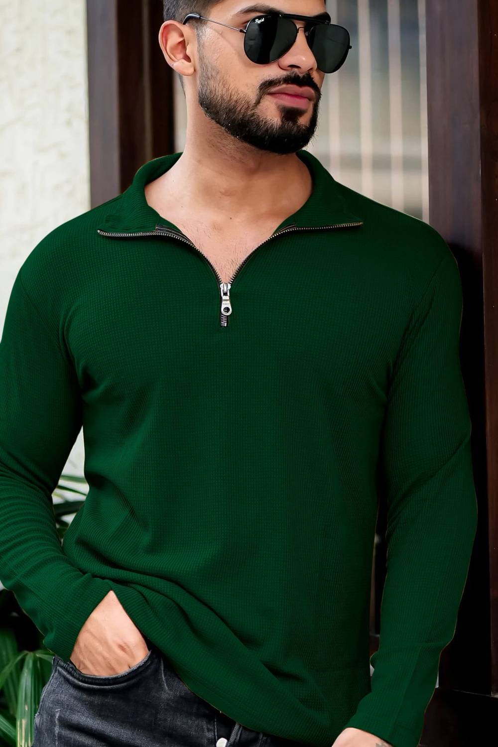 INDICLUB Men Polo Neck Green T-Shirt - Image 2