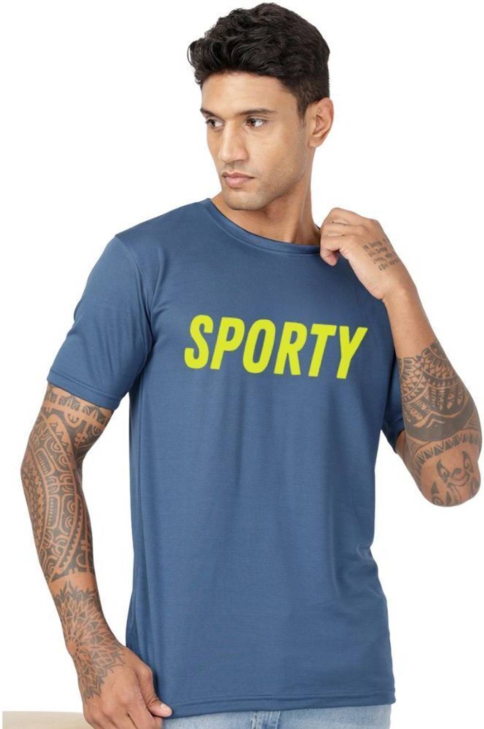 3colors Printed Men Round Neck Blue T-Shirt