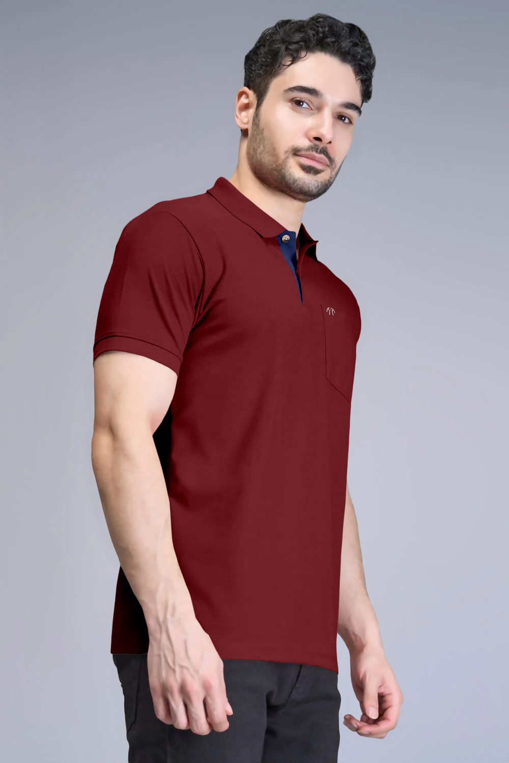 Image of Triptee Solid Men Polo Neck Maroon T-Shirt