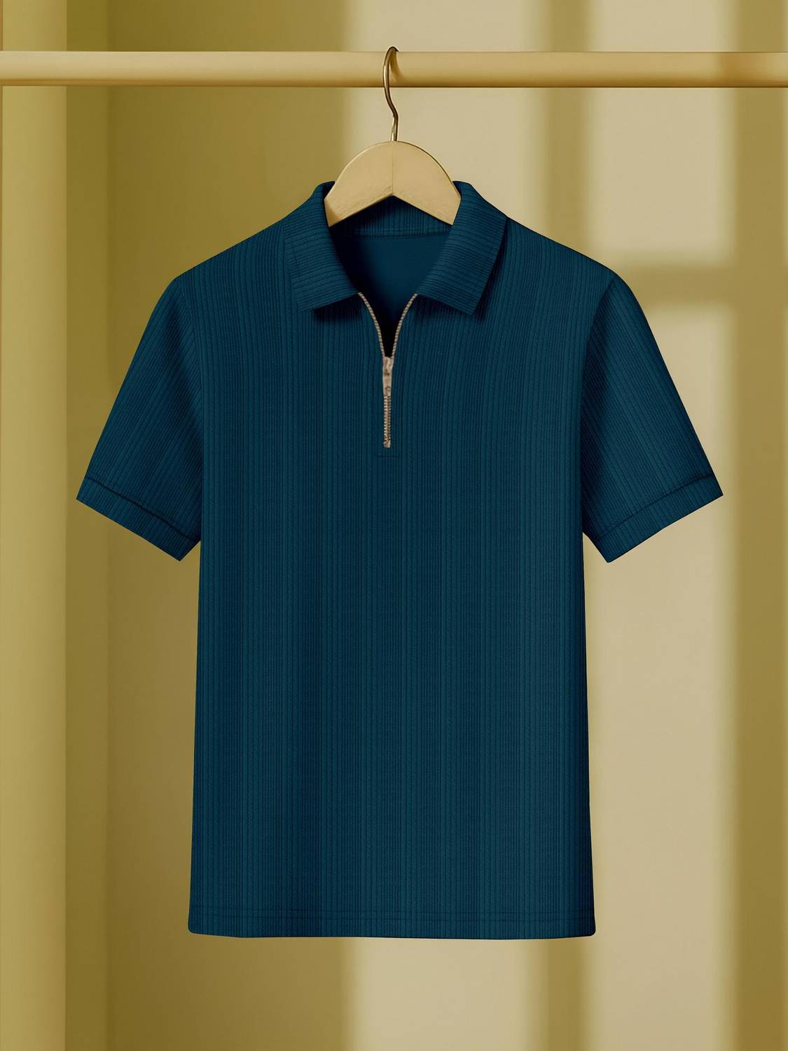 KAJARU Men Zip Neck Dark Green T-Shirt - Image 1