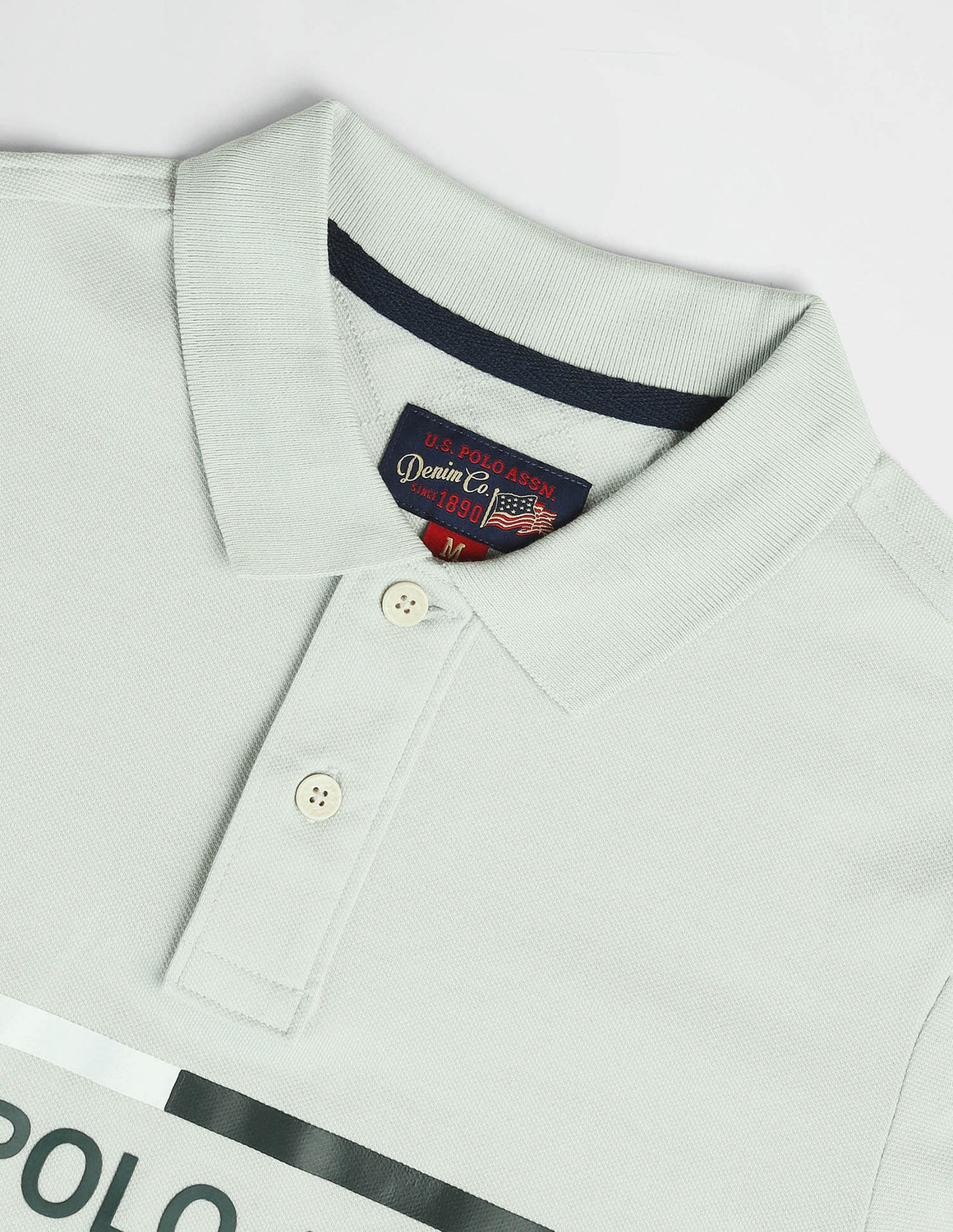 Image of U.S. POLO ASSN. Typography, Striped Men Polo Neck Grey T-Shirt