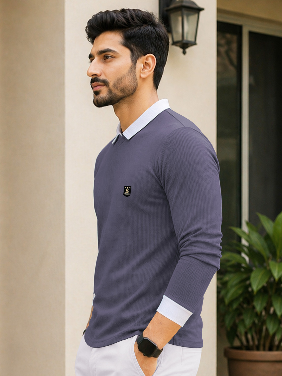 Image of VeBNoR Solid Men Polo Neck Blue T-Shirt