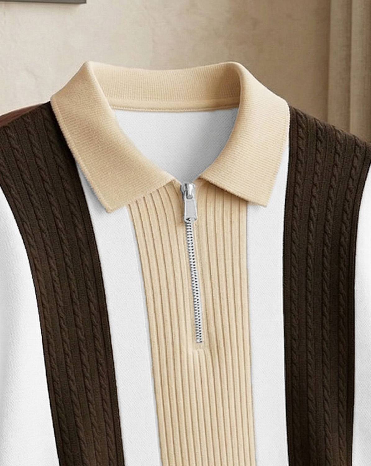 AOOSH Striped Polo Neck White T-Shirt - Image 4