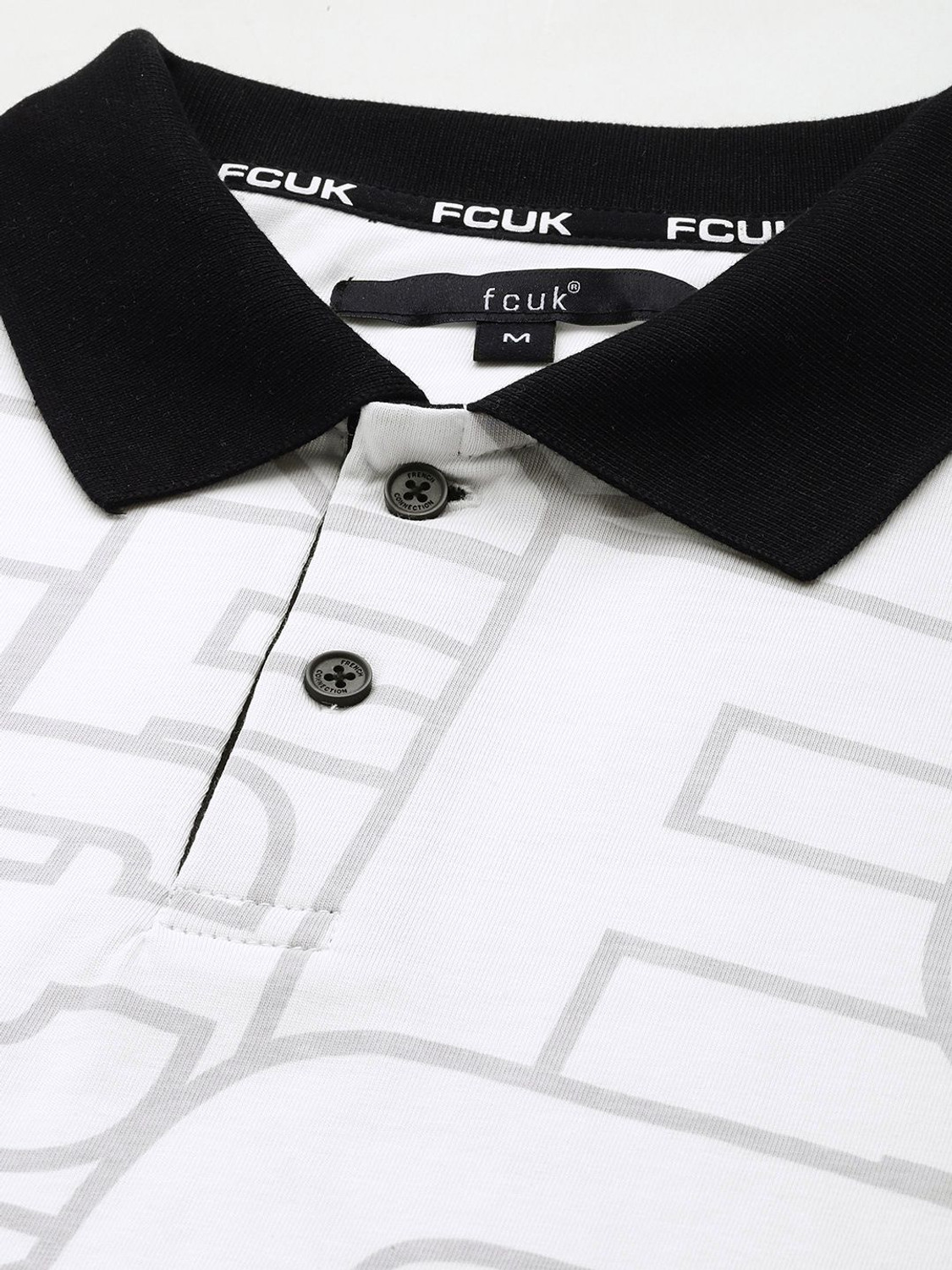 Image of FCUK Printed Men Polo Neck White T-Shirt