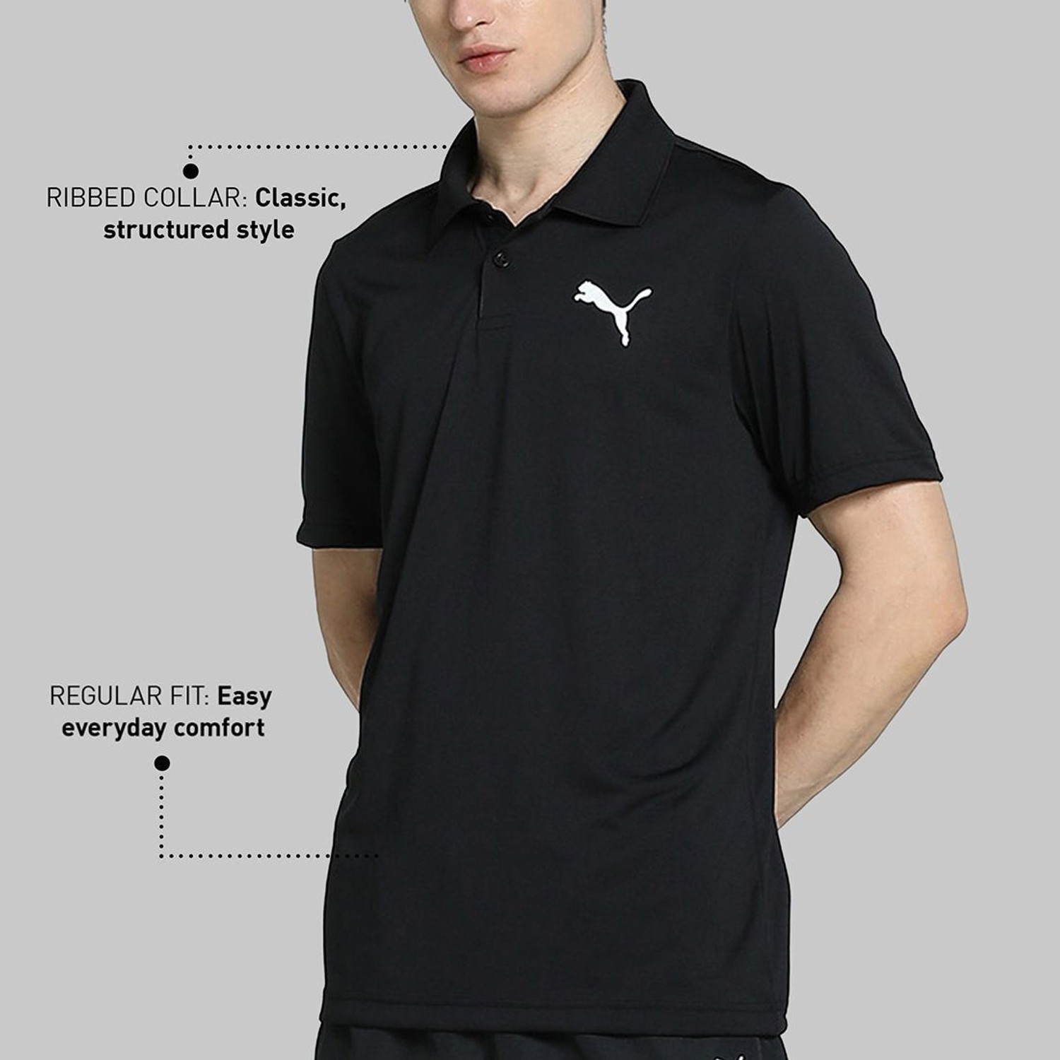 Image of PUMA Solid Men Polo Neck Black T-Shirt