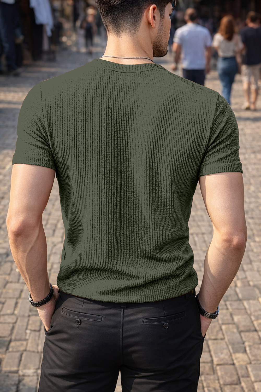 Image of sti Self Design Men V Neck Green T-Shirt