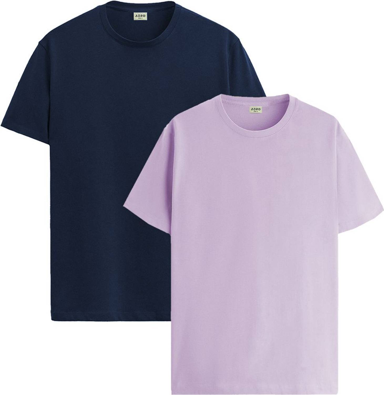 ADRO Solid Men Round Neck Navy Blue T-Shirt