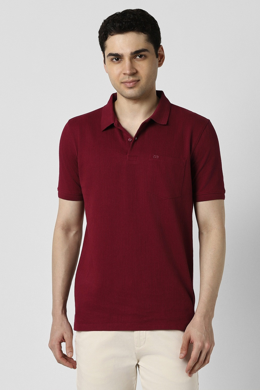 Image of PETER ENGLAND Solid Men Polo Neck Maroon T-Shirt