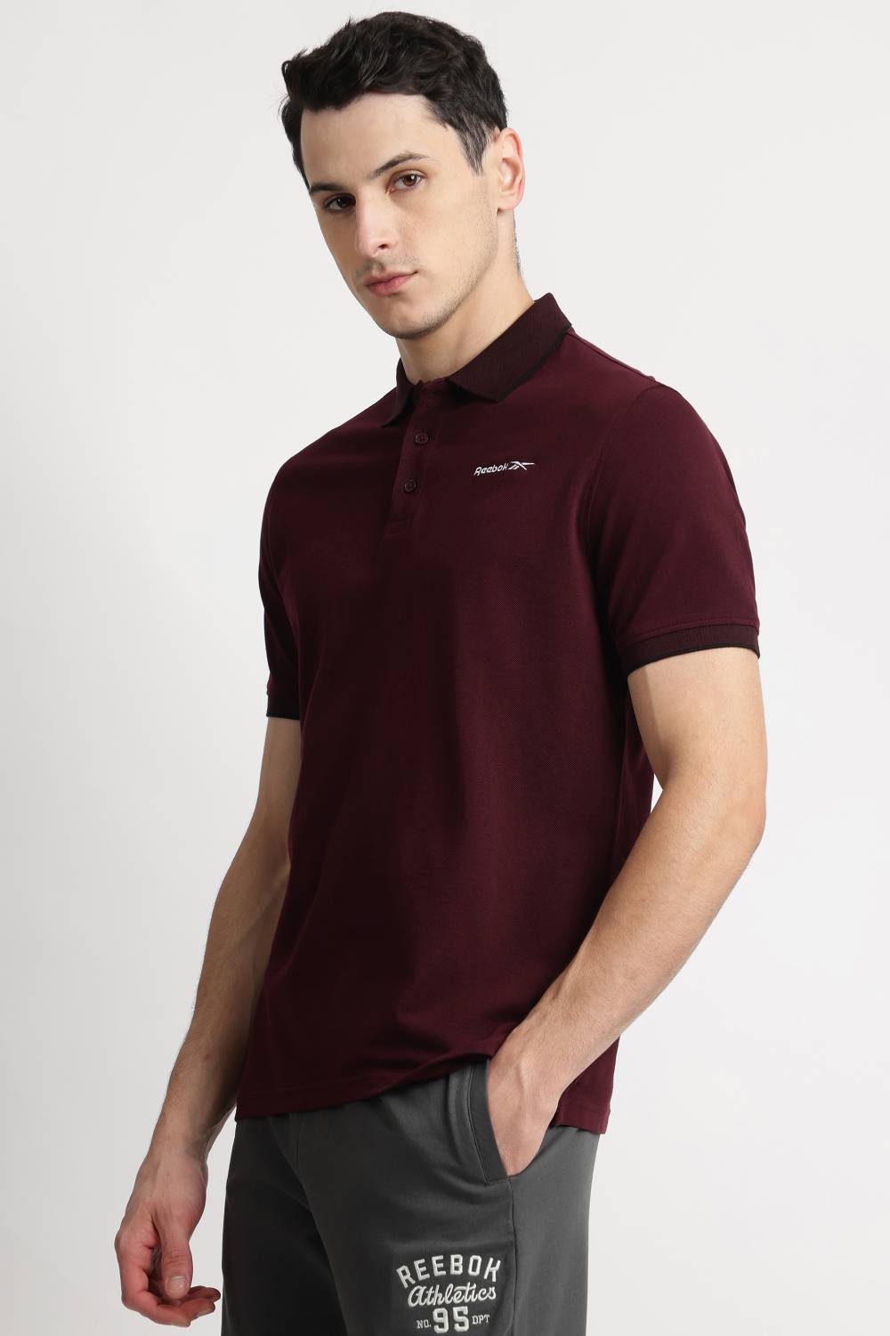 REEBOK Men Maroon Polo Neck T-Shirt - Image 2