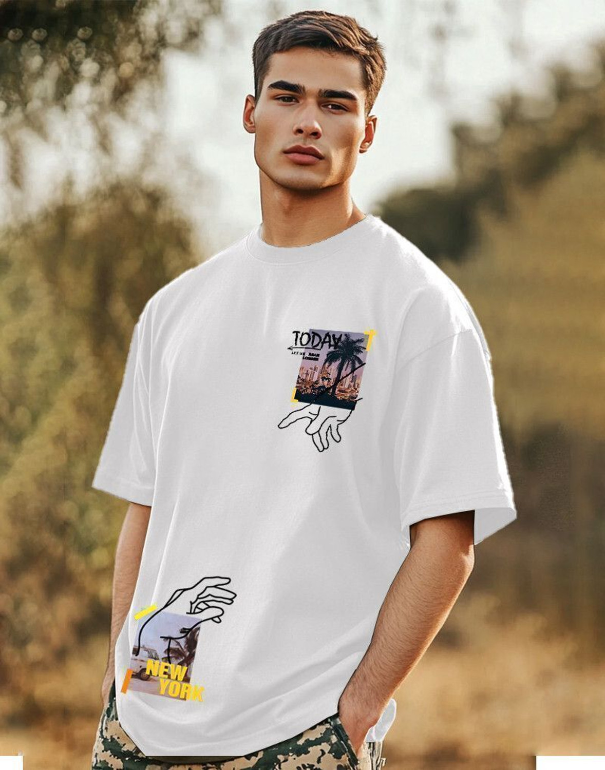 Image of FastColors Printed Men Round Neck White T-Shirt