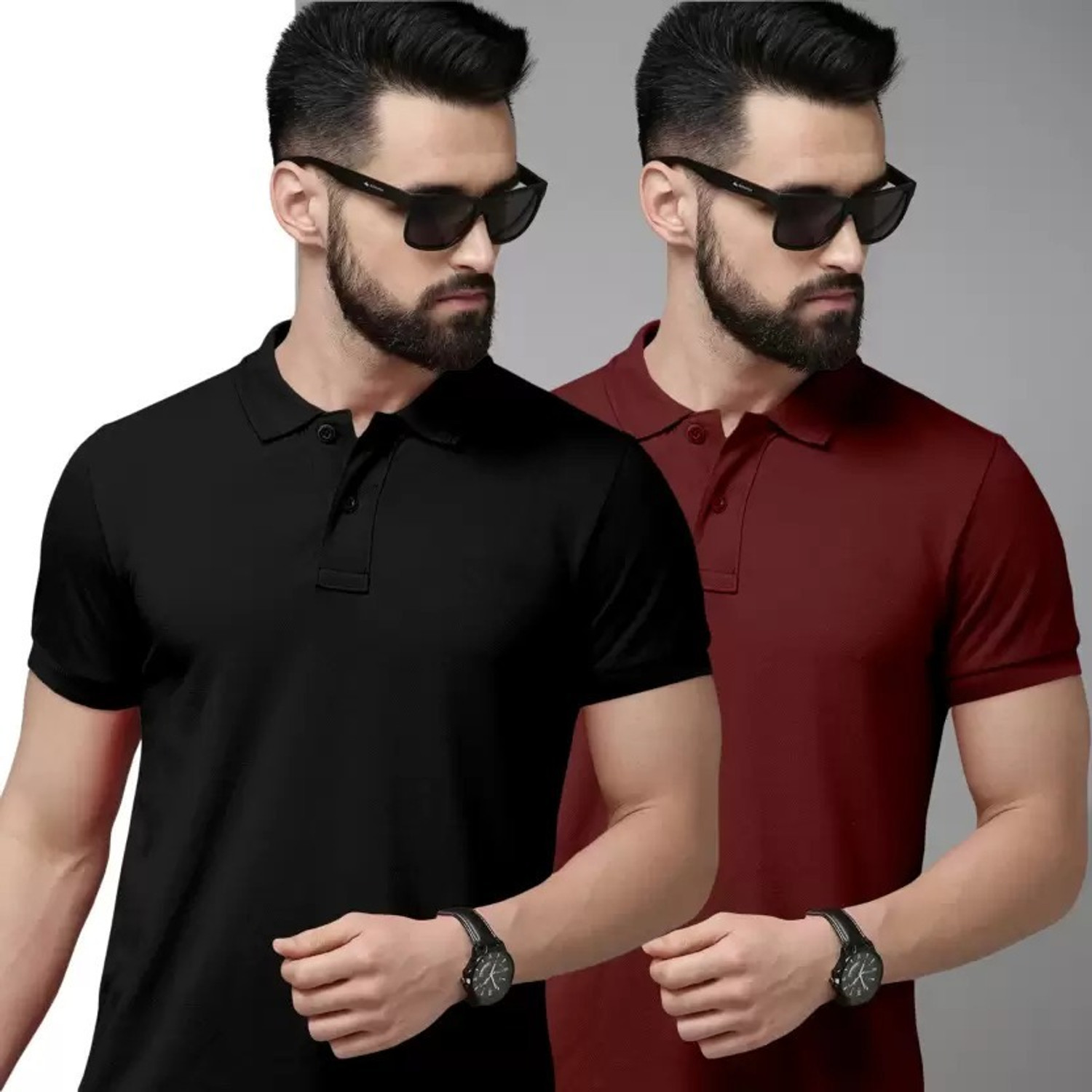Image of balker merka Solid Men Polo Neck Black T-Shirt
