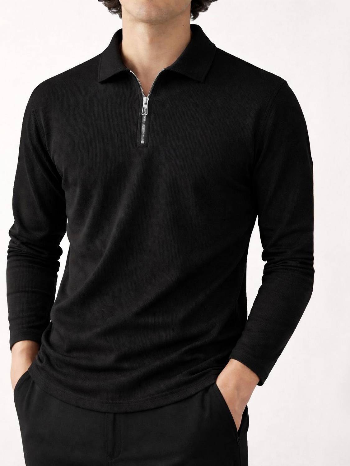 arraydor Self Design, Solid Men Zip Neck Black T-Shirt