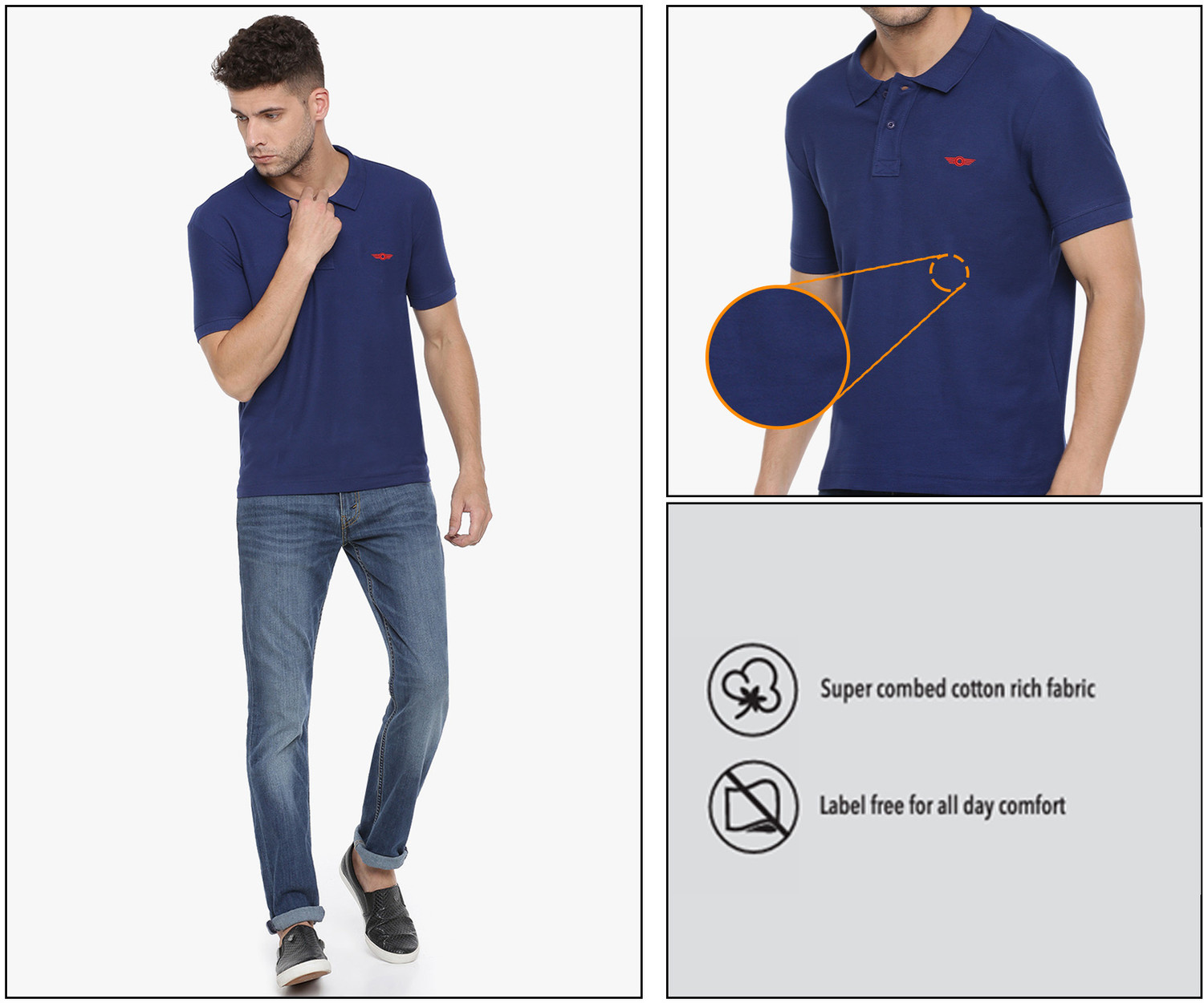 Image of Force NXT Solid Men Polo Neck Navy Blue T-Shirt