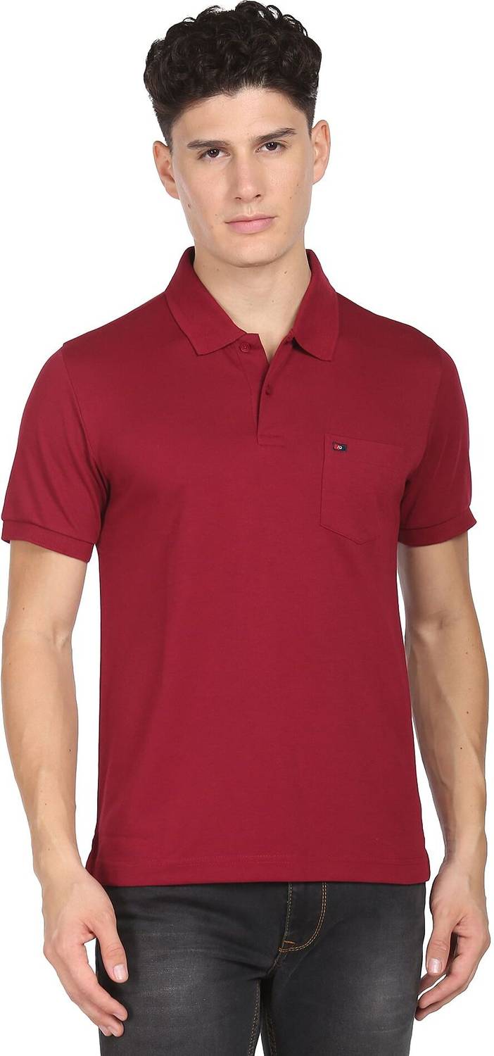 AD by Arvind Solid Men Polo Neck Red T-Shirt