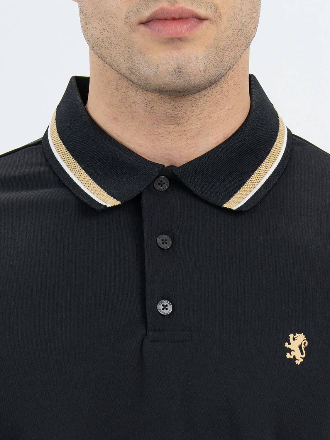 RED TAPE Embroidered Men Polo Neck Black T-Shirt - Image 4