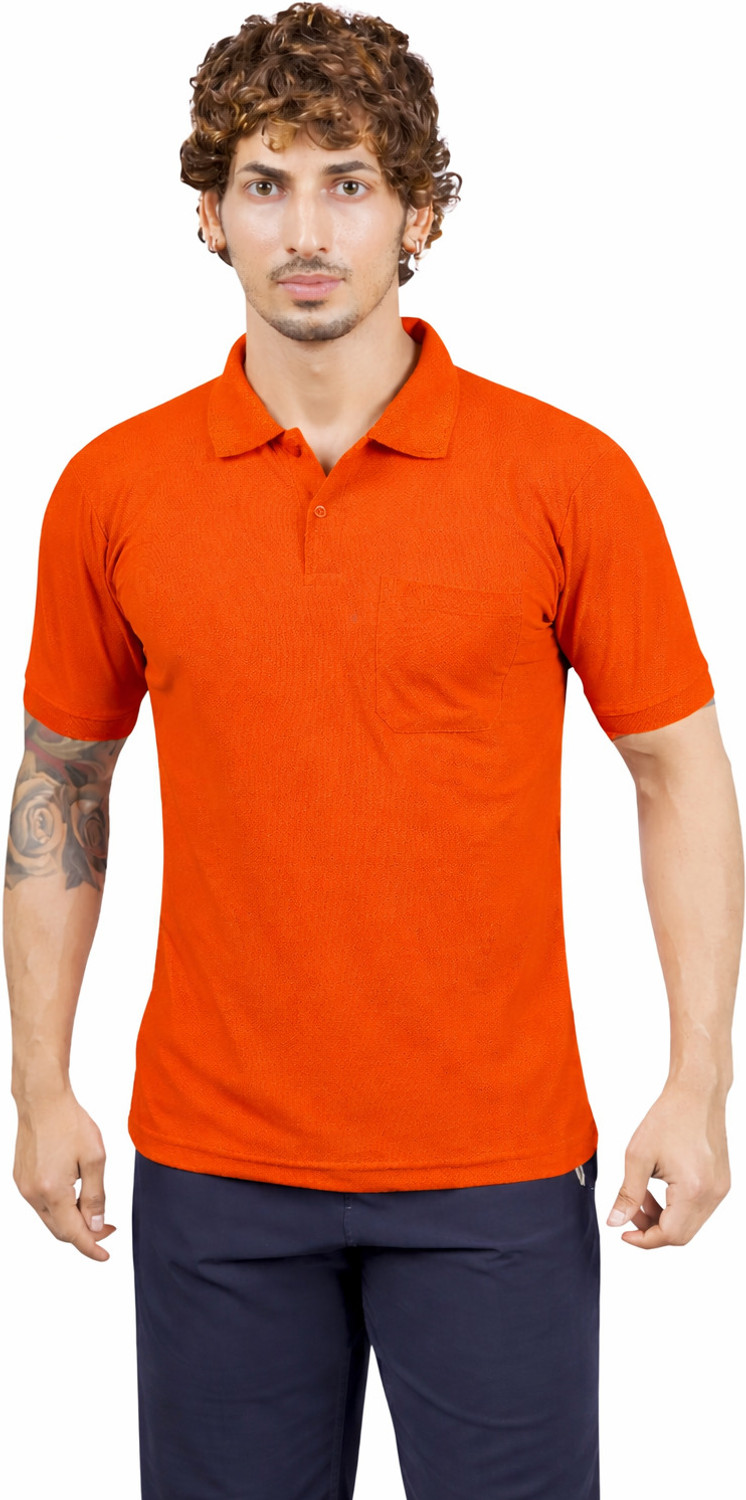 Image of M2HIT Solid Men Polo Neck Red, Orange T-Shirt