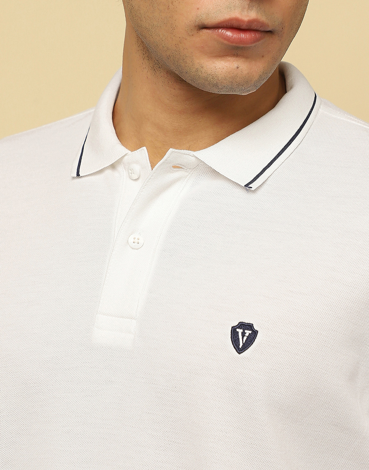 Image of VAN HEUSEN Solid Men Polo Neck White T-Shirt