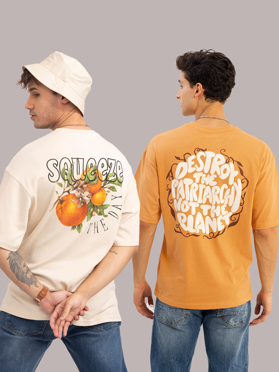 Image of HELL BOUND Typography Men Round Neck Beige, Yellow T-Shirt
