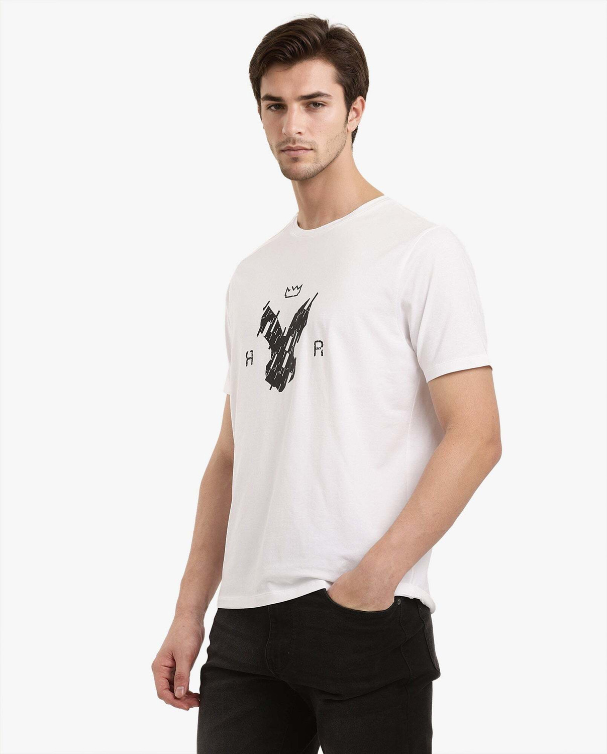 Image of RARE RABBIT Graphic Print Men Crew Neck White T-Shirt
