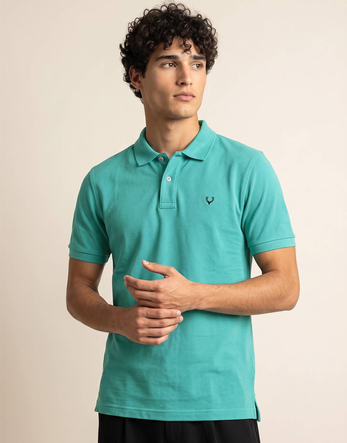 Allen Solly Solid Men Polo Neck Green T-Shirt