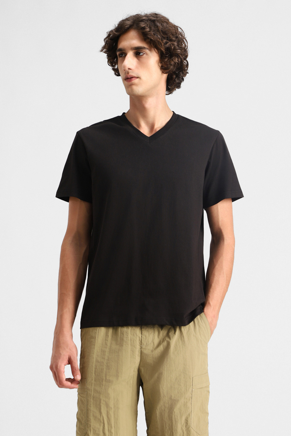 Image of Snitch Solid Men V Neck Black T-Shirt