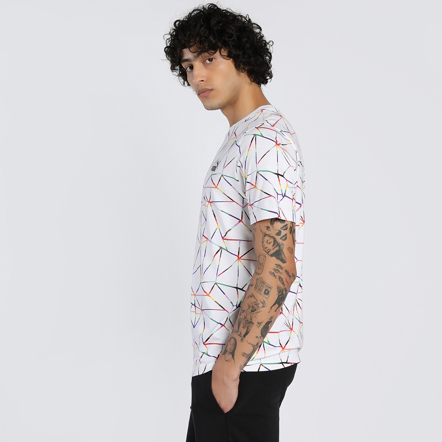 Image of PUMA Printed Men Crew Neck White T-Shirt