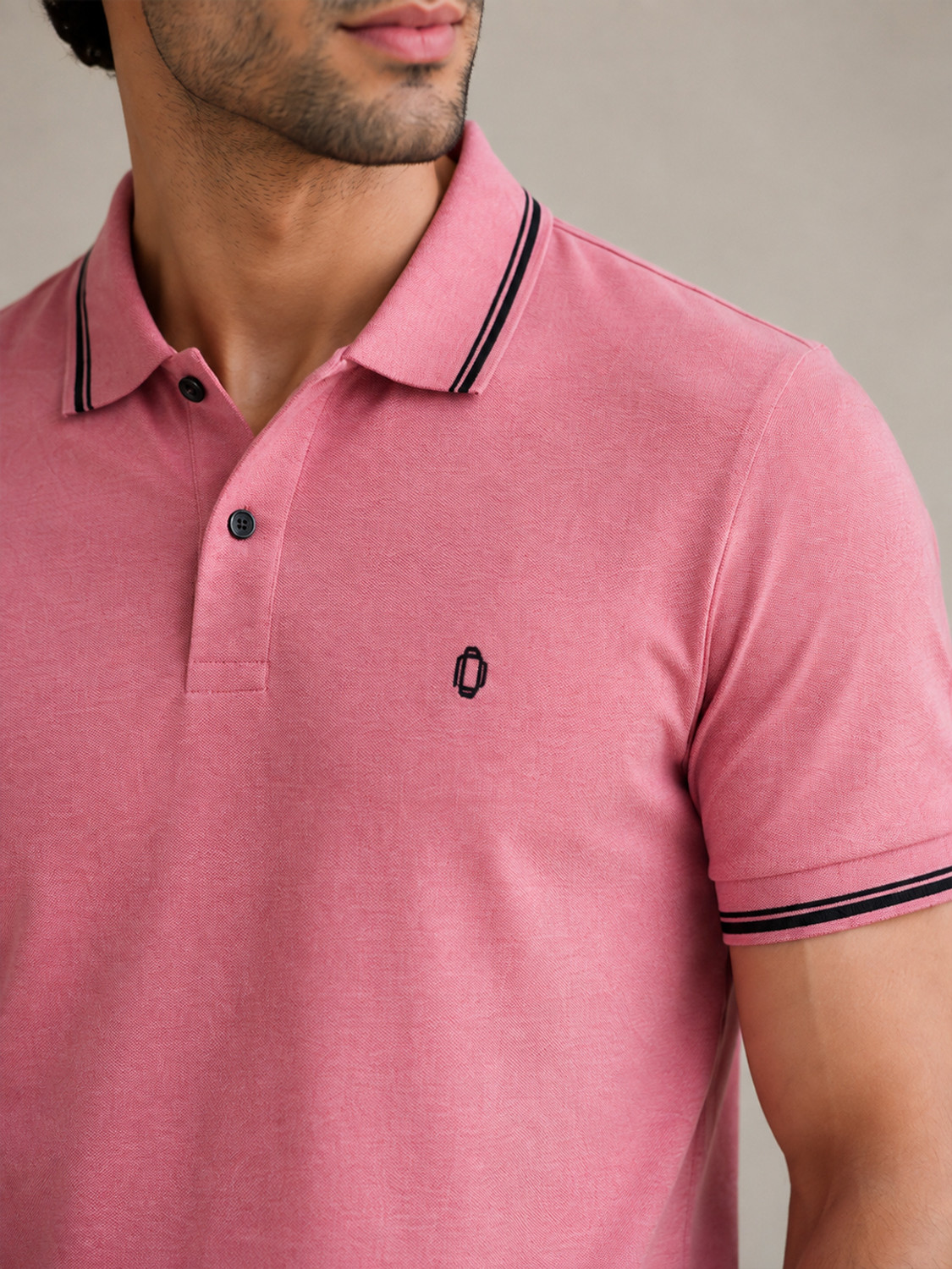Image of Dollar Solid Men Polo Neck Pink T-Shirt