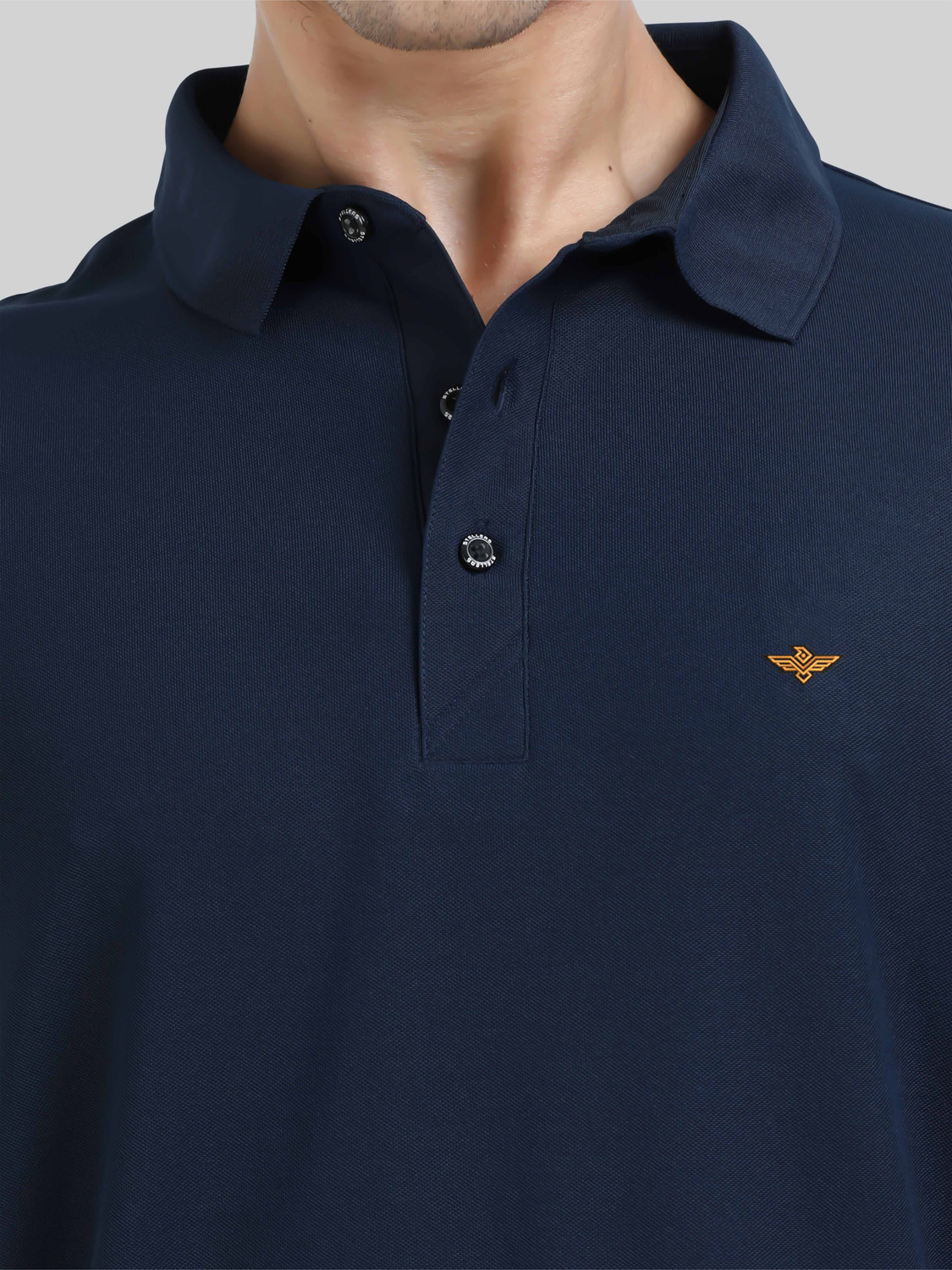 Image of Stellers Solid Men Polo Neck Dark Blue T-Shirt