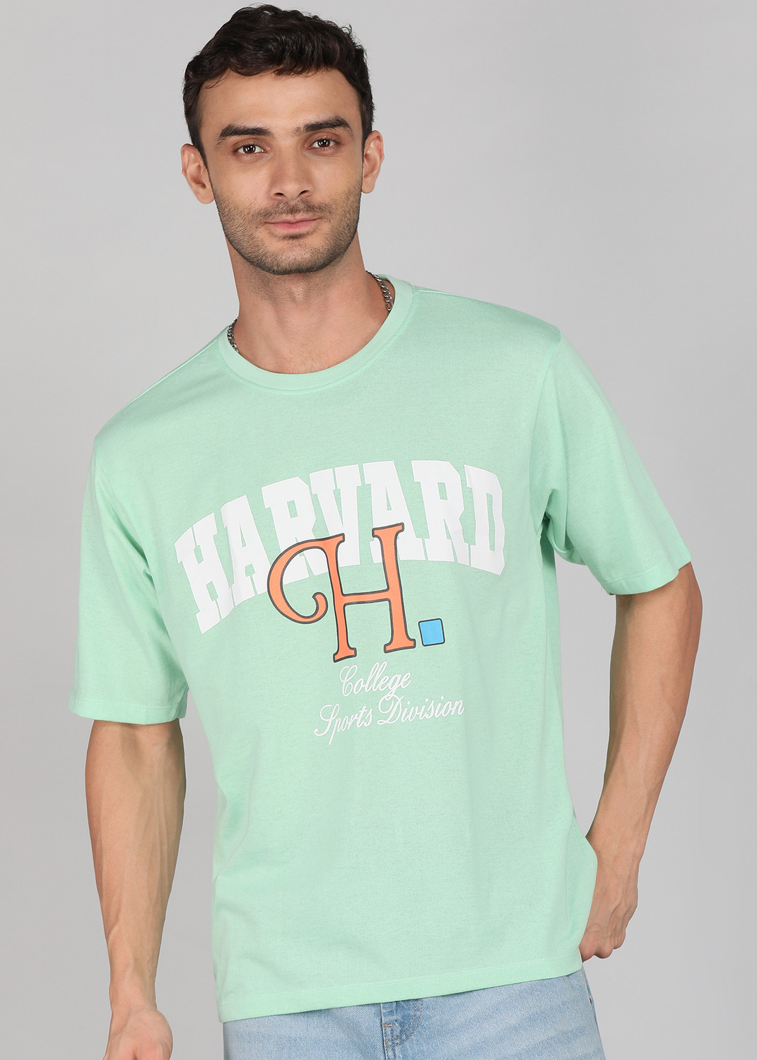 Image of HARVARD Graphic Print Men Round Neck Green T-Shirt