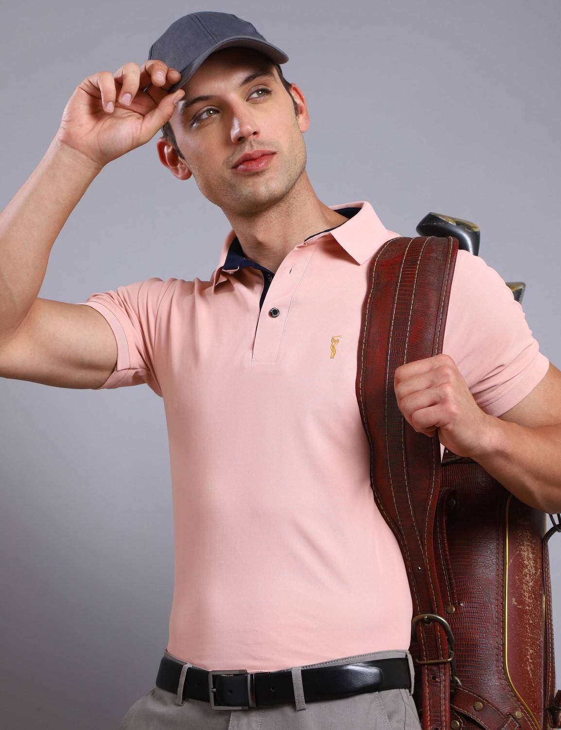 Stellers Men Solid Polo Neck Polyester Pink T-Shirt