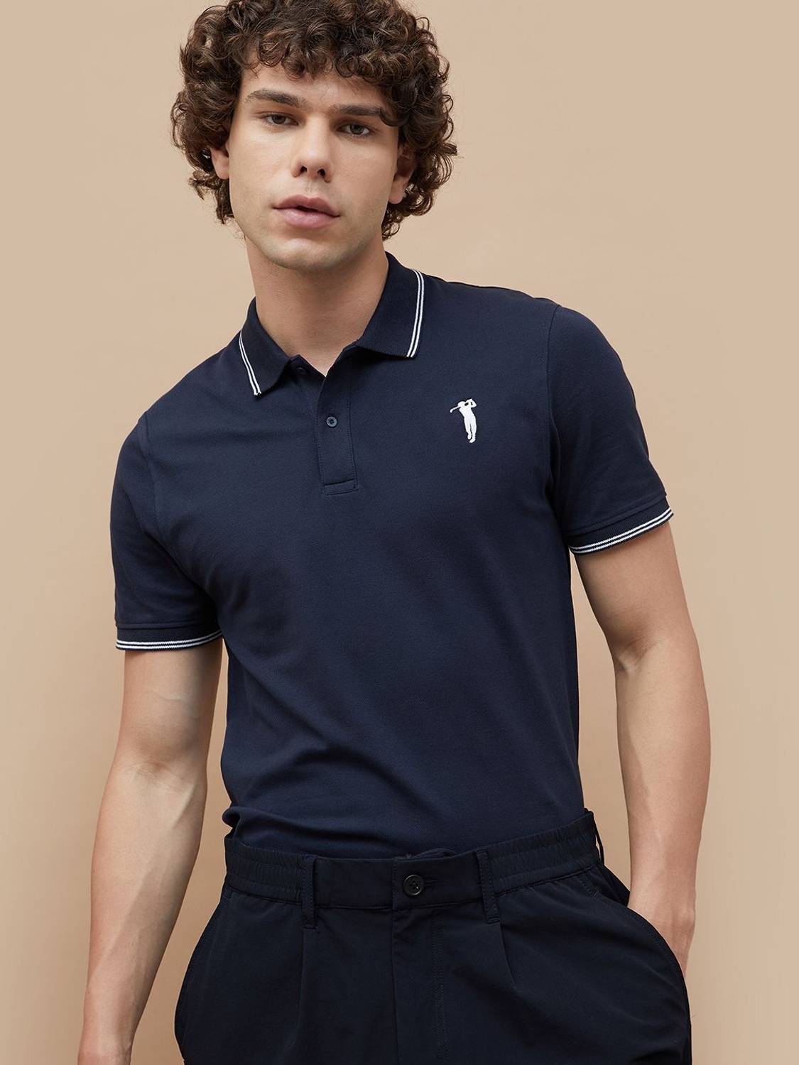 BOSSINI Solid Men Polo Neck Blue T-Shirt - Image 1