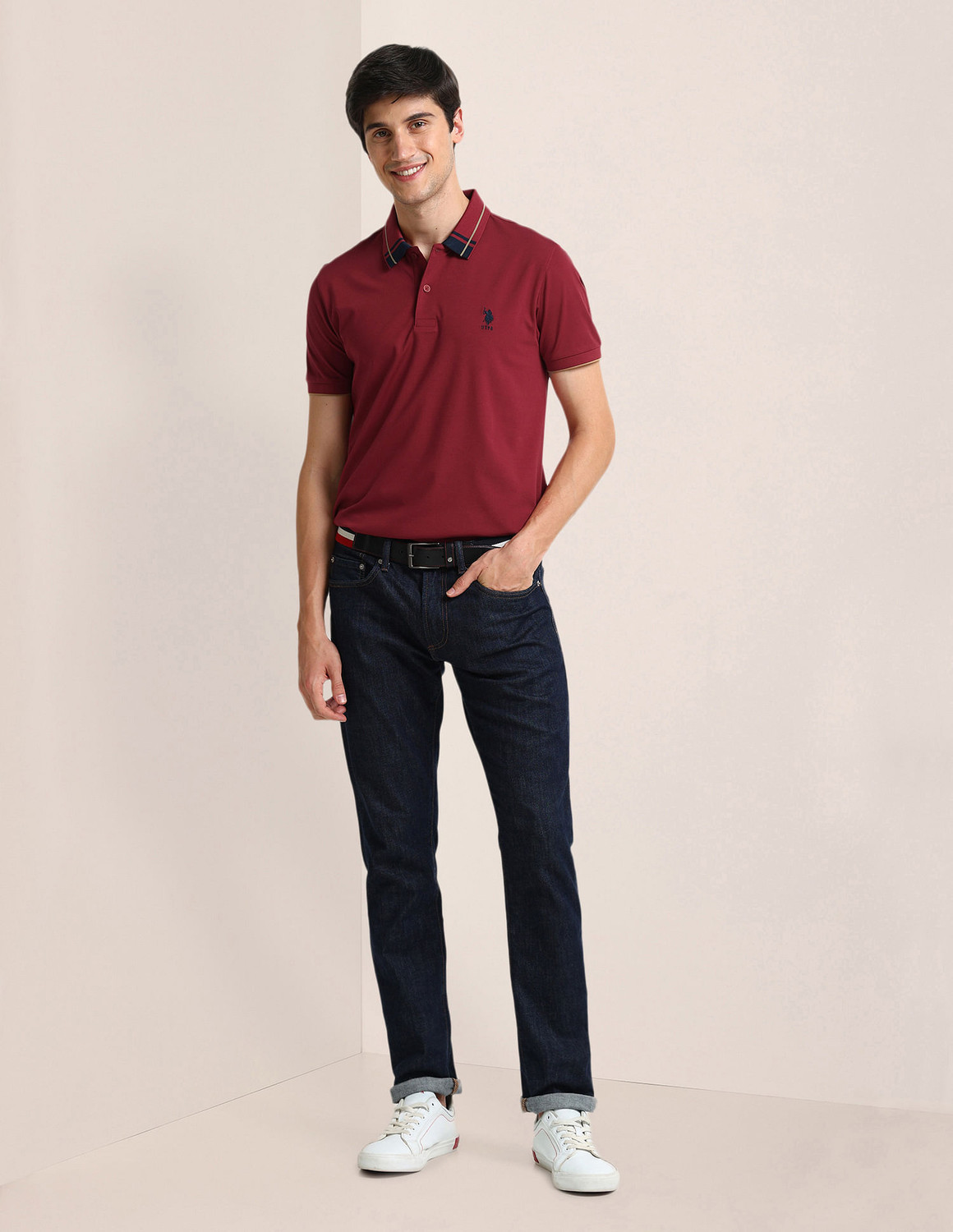 Image of U.S. POLO ASSN. Solid Men Polo Neck Maroon T-Shirt