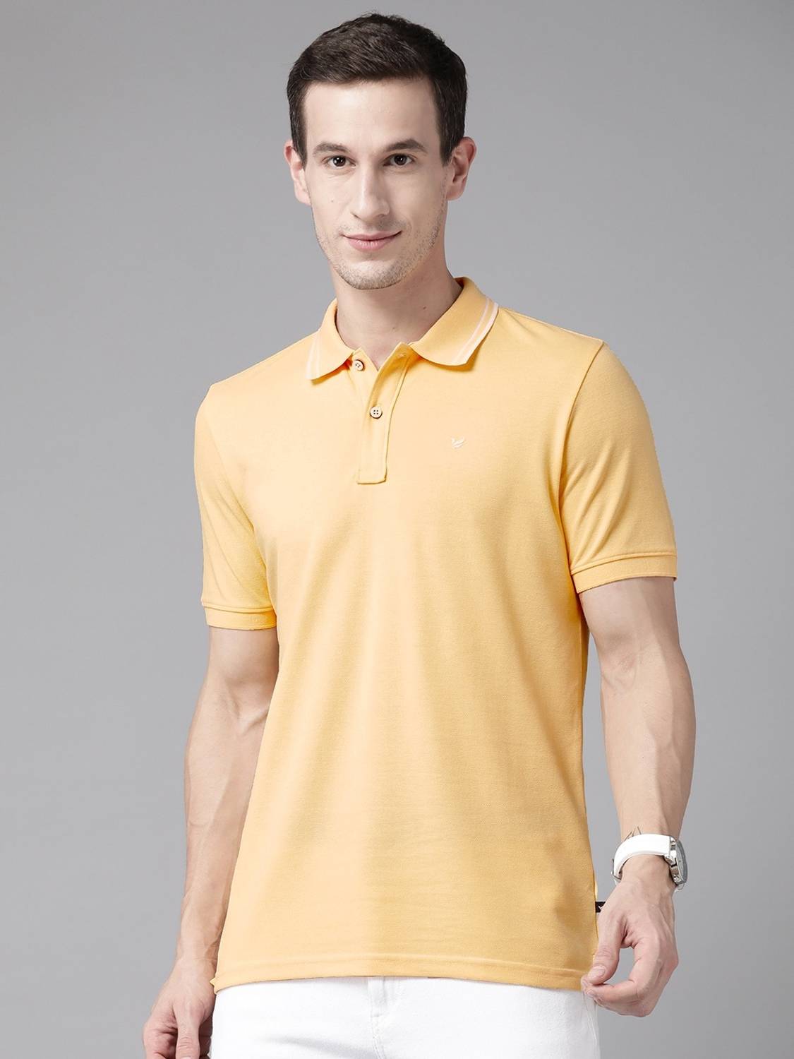 Blackberrys Solid Men Polo Neck Yellow T-Shirt