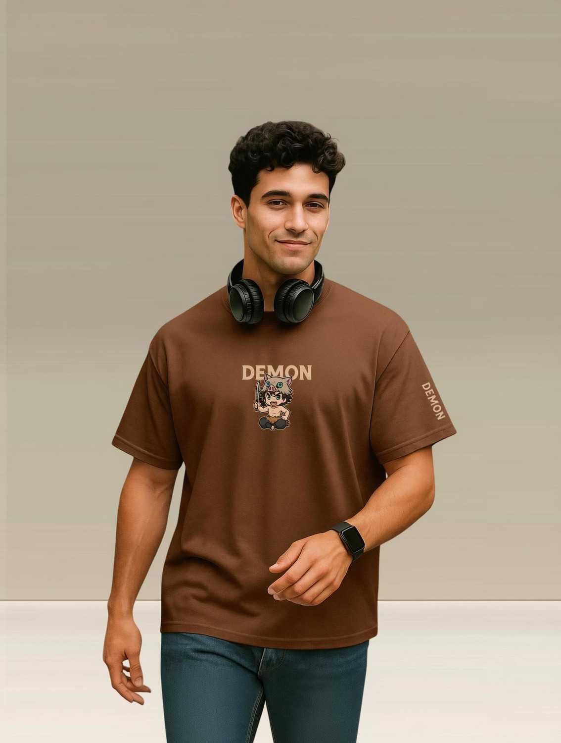 Image of Pling Bling Printed Men Round Neck Brown T-Shirt