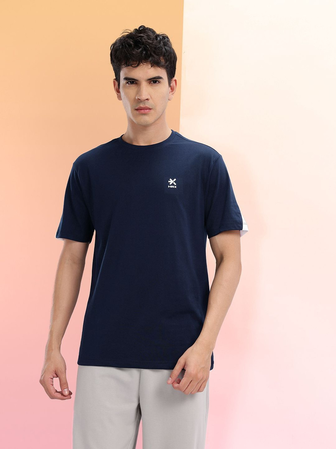 Image of HRX by Hrithik Roshan Printed Men Round Neck Blue T-Shirt
