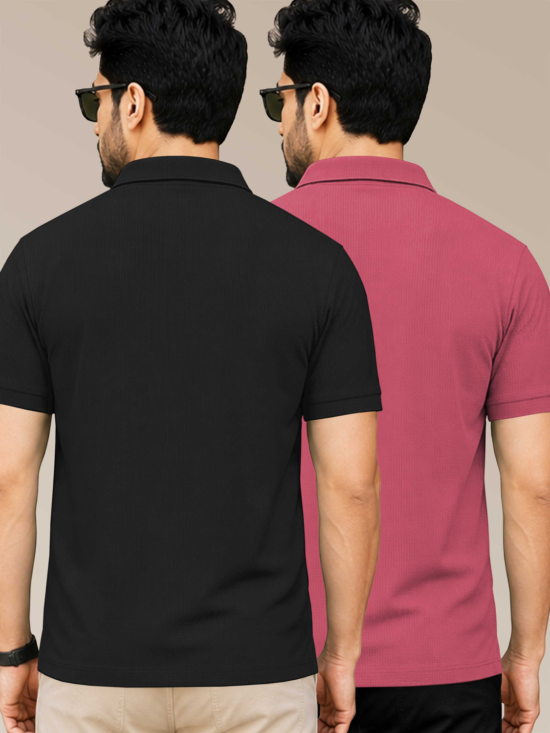 Image of VeBNoR Solid Men Polo Neck Black, Pink T-Shirt
