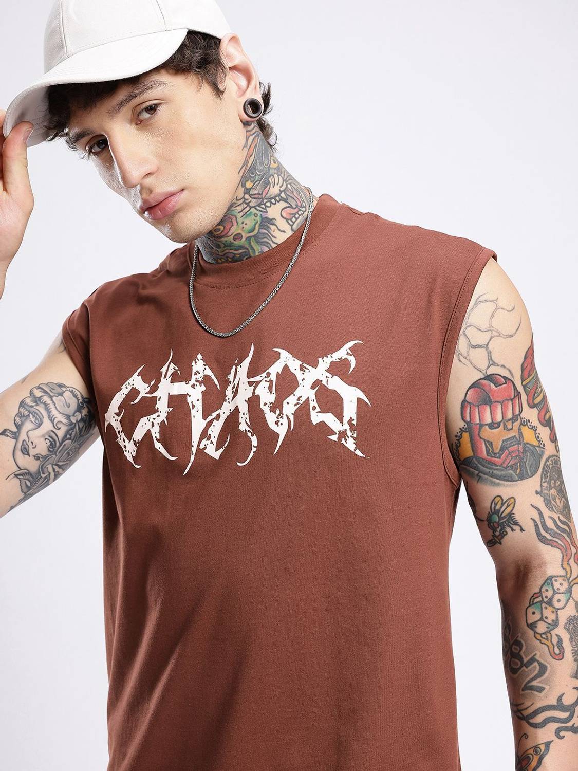 Glitchez Printed Men Round Neck Brown T-Shirt