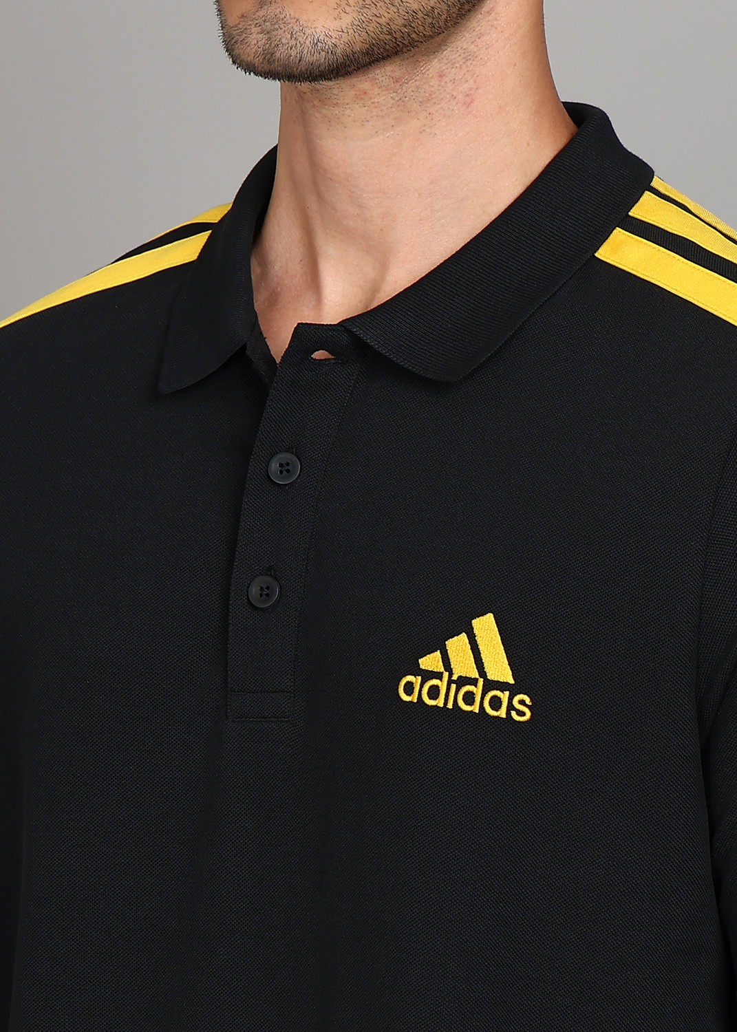 Image of ADIDAS Solid Men Polo Neck Black T-Shirt