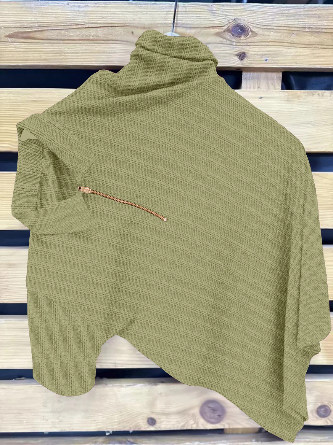 Image of COMBRAIDED Striped Men Zip Neck Green T-Shirt