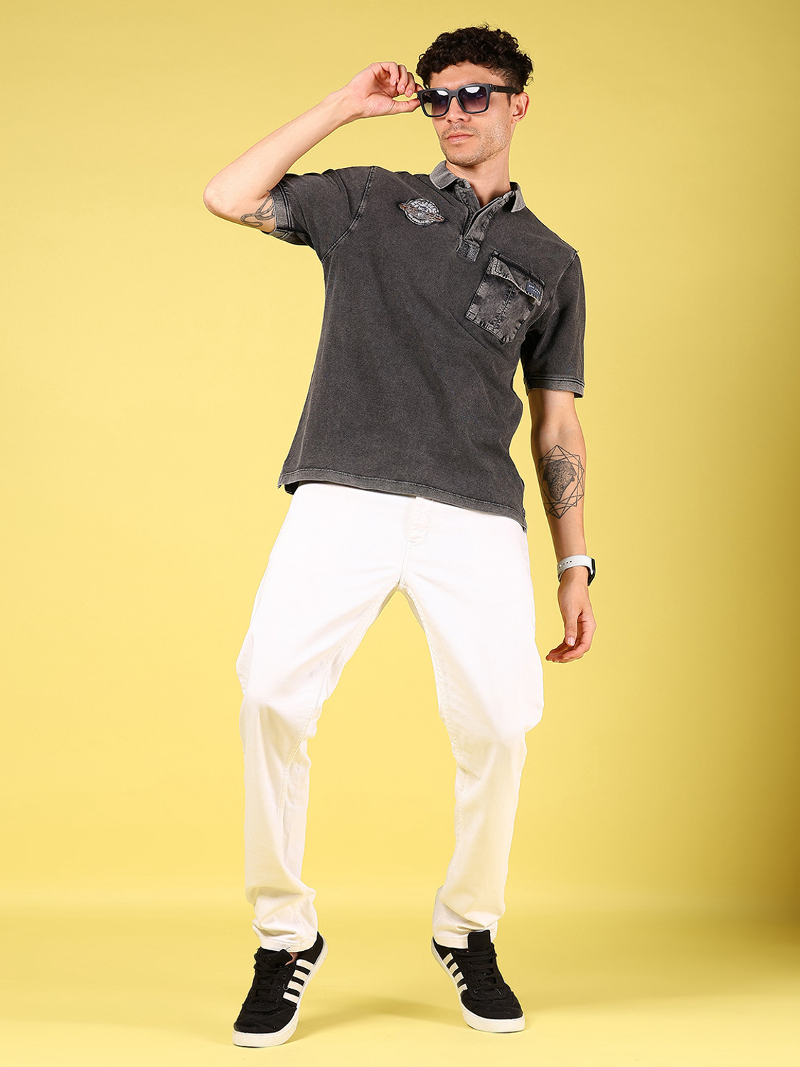 Image of V-MART Tie & Dye Men Polo Neck Grey T-Shirt