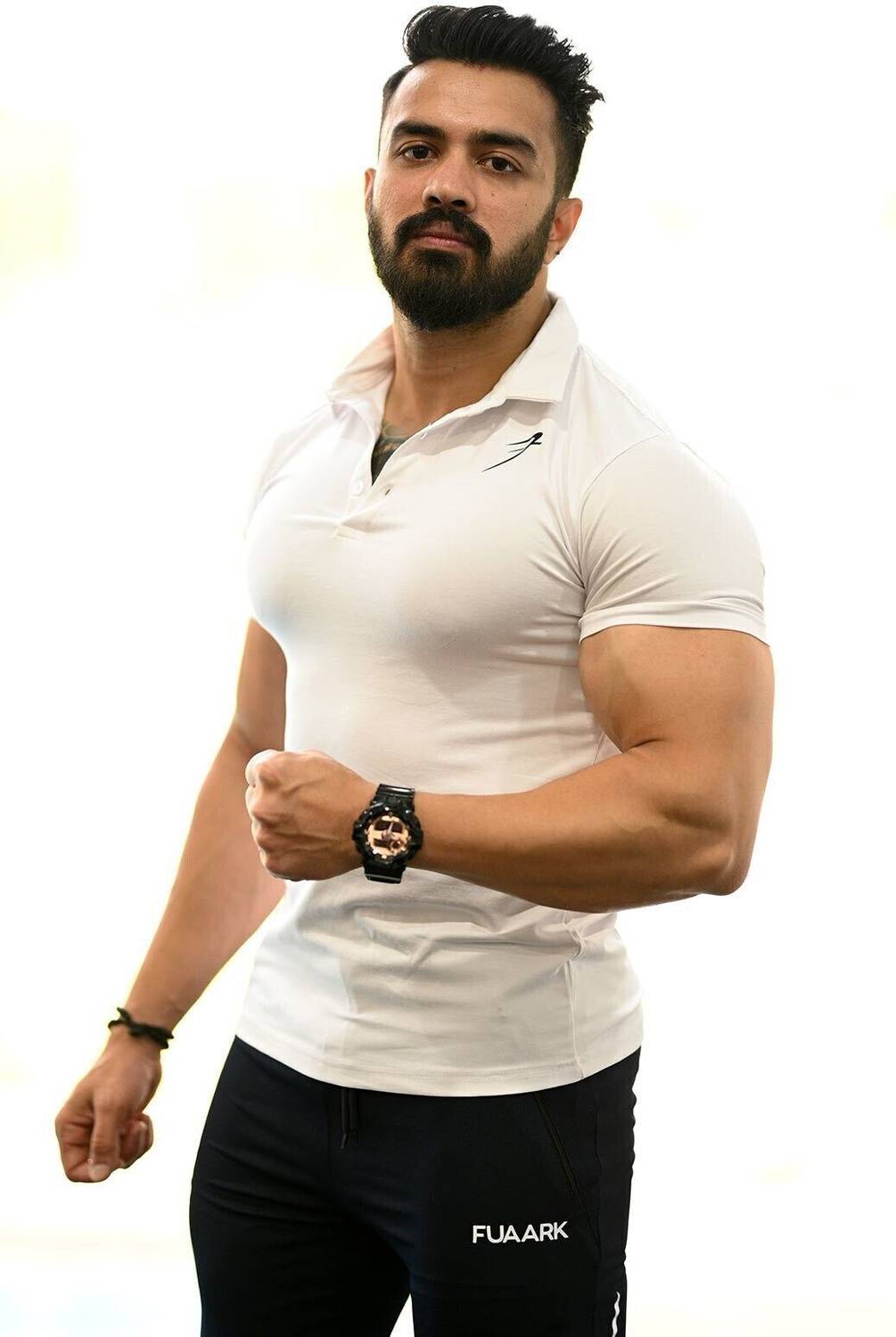 FuaarK Solid Men Polo Neck White T-Shirt - Image 3