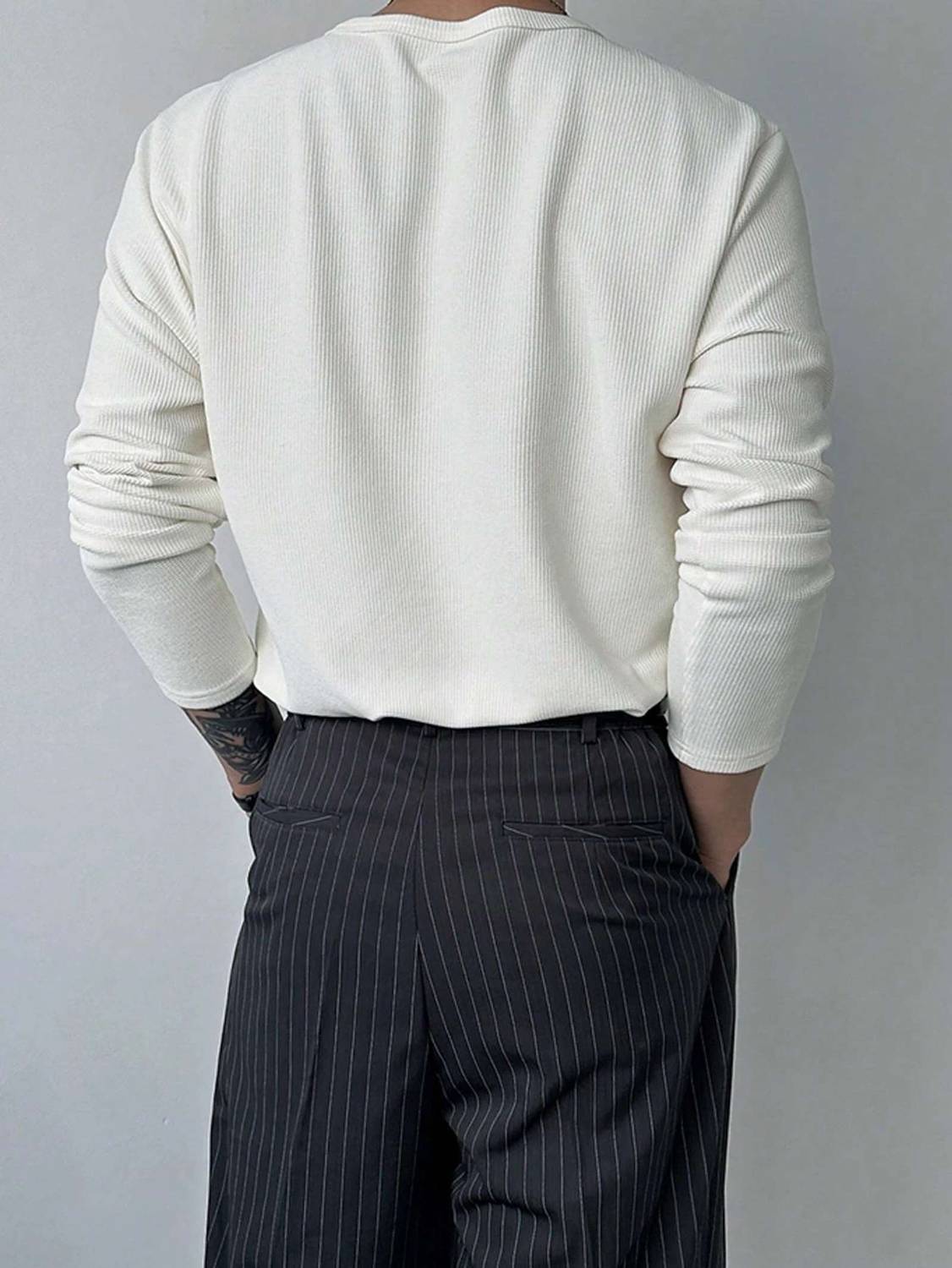 sti Solid Men Henley Neck White T-Shirt - Image 2