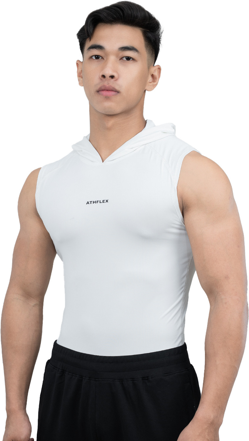 Image of Athflex Solid Men Hooded Neck White T-Shirt