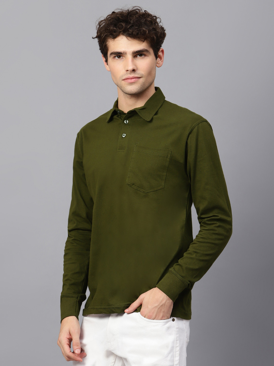 Image of Fleximaa Solid Men Polo Neck Green T-Shirt
