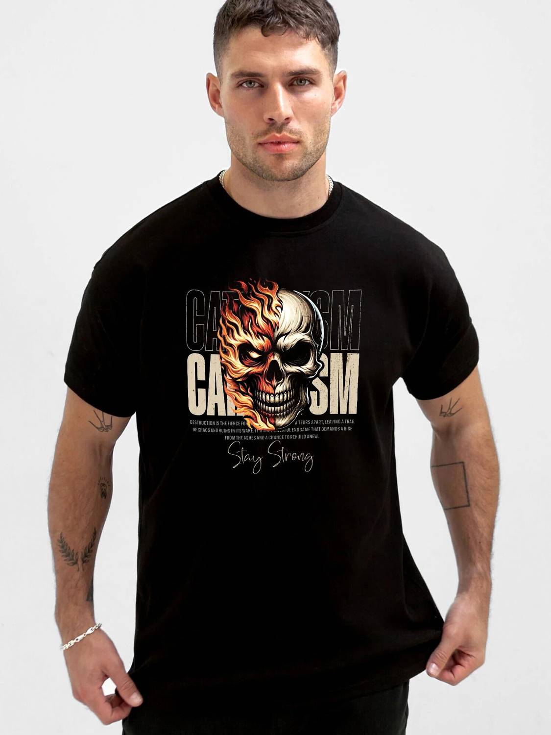 JUARI BE A GENTLEMAN Men Printed Round Neck Pure Cotton Black T-S