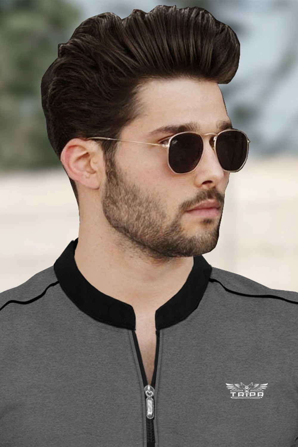 Image of TRIPR Solid Men Henley Neck Grey, Black T-Shirt