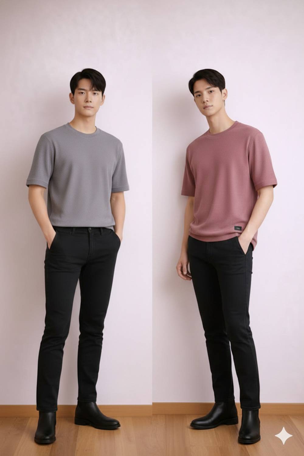 Pack of 3 Men Solid Round Neck Cotton Blend Pink, Black, Grey T-Shirt - Image 3