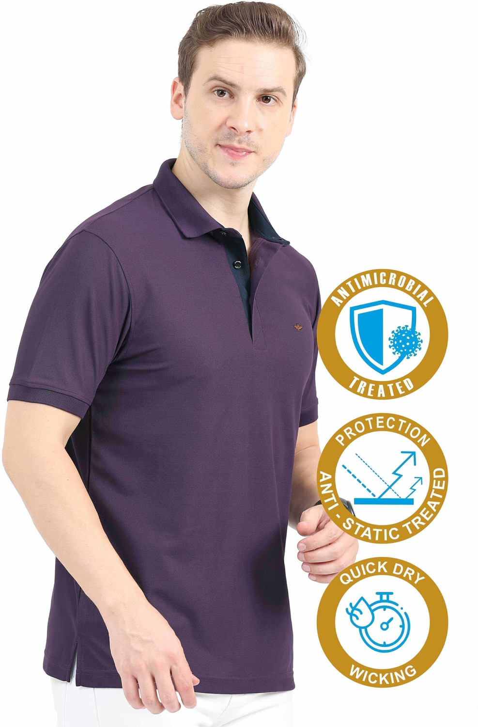 Image of Stellers Solid Men Polo Neck Purple T-Shirt