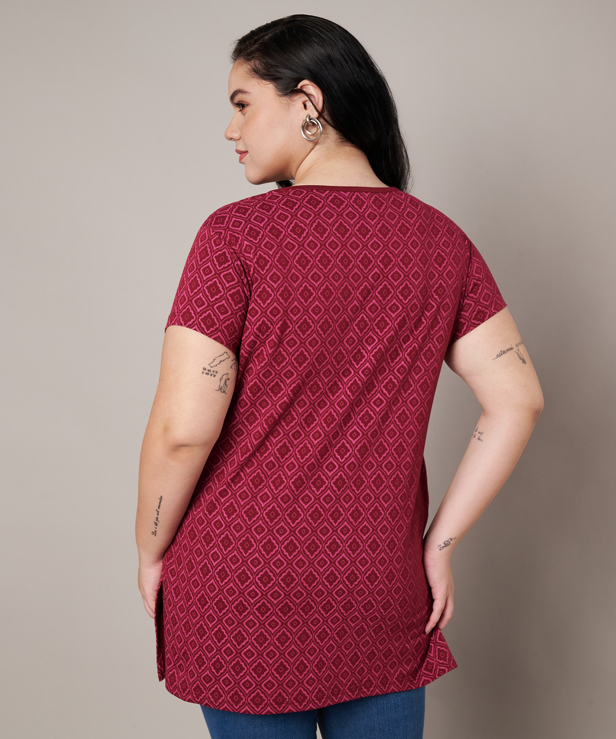 Image of Star Touch Printed Women Round Neck Maroon T-Shirt